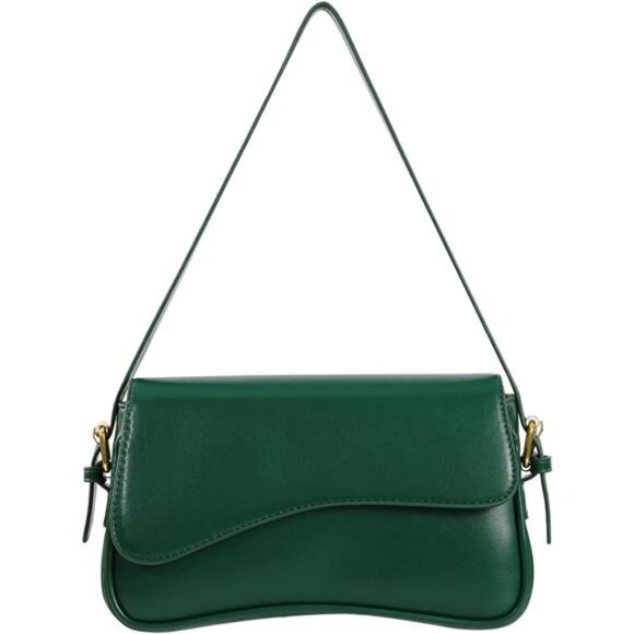 Shoulder Bag Vegan Leather with 2 Removable Strap Green - Picture 1 of 4